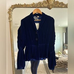 Gorgeous Vintage Jill Stuart Blue Velvet Peplum Jacket with Gold Stud Buttons